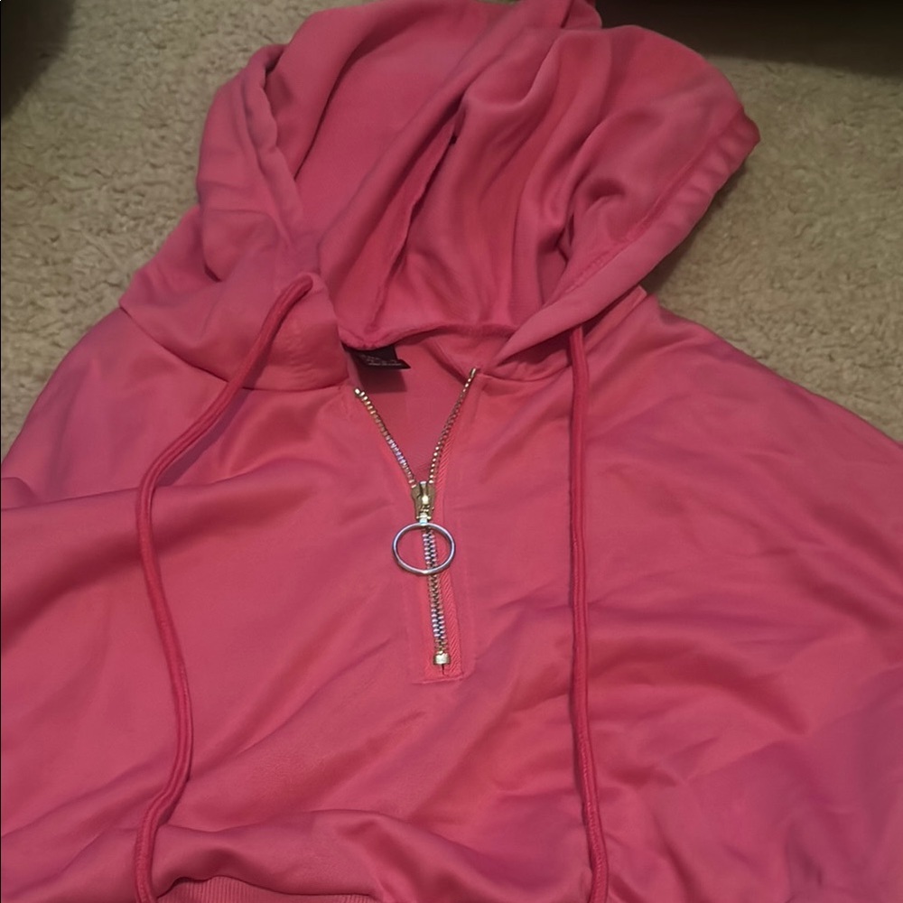 SHEIN Bright Pink Zippered Crop Hoodie